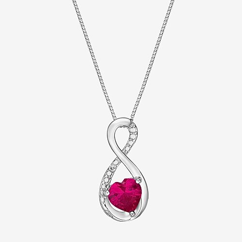Womens Diamond Accent Lab Created White Opal Sterling Silver Infinity 18 Inch Pendant Necklace, One Size, Red