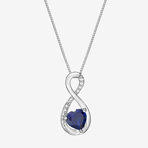 Womens Diamond Accent Lab Created White Opal Sterling Silver Infinity 18 Inch Pendant Necklace, One Size, Blue