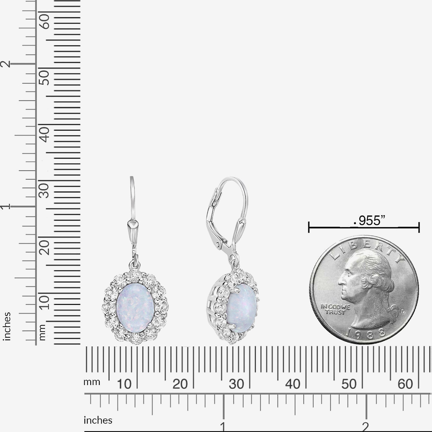 Womens Lab Created White Opal Sterling Silver 30.3mm Oval Hoop Earrings