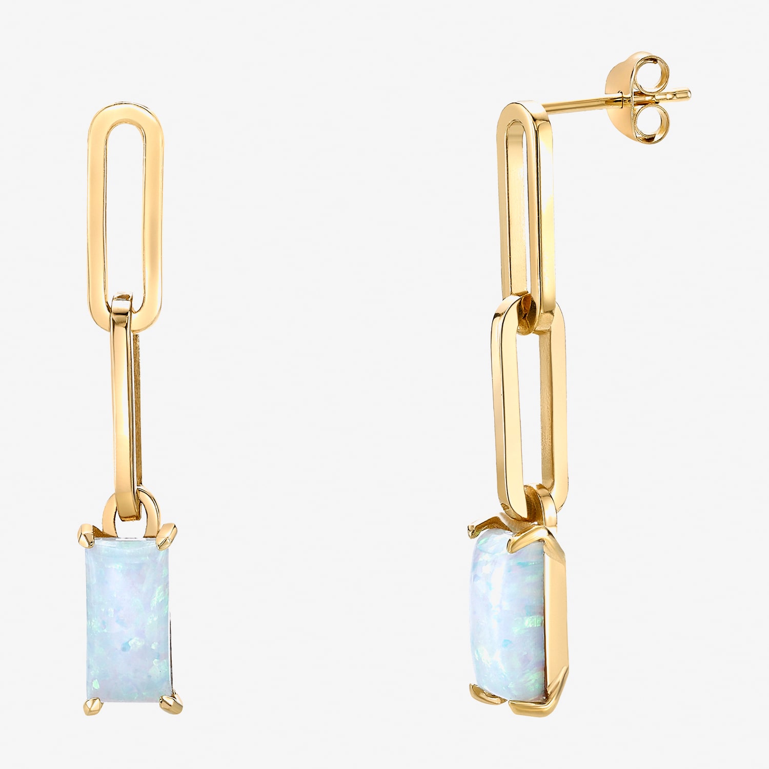Womens Lab Created White Opal 18K Gold Over Silver Drop Earrings