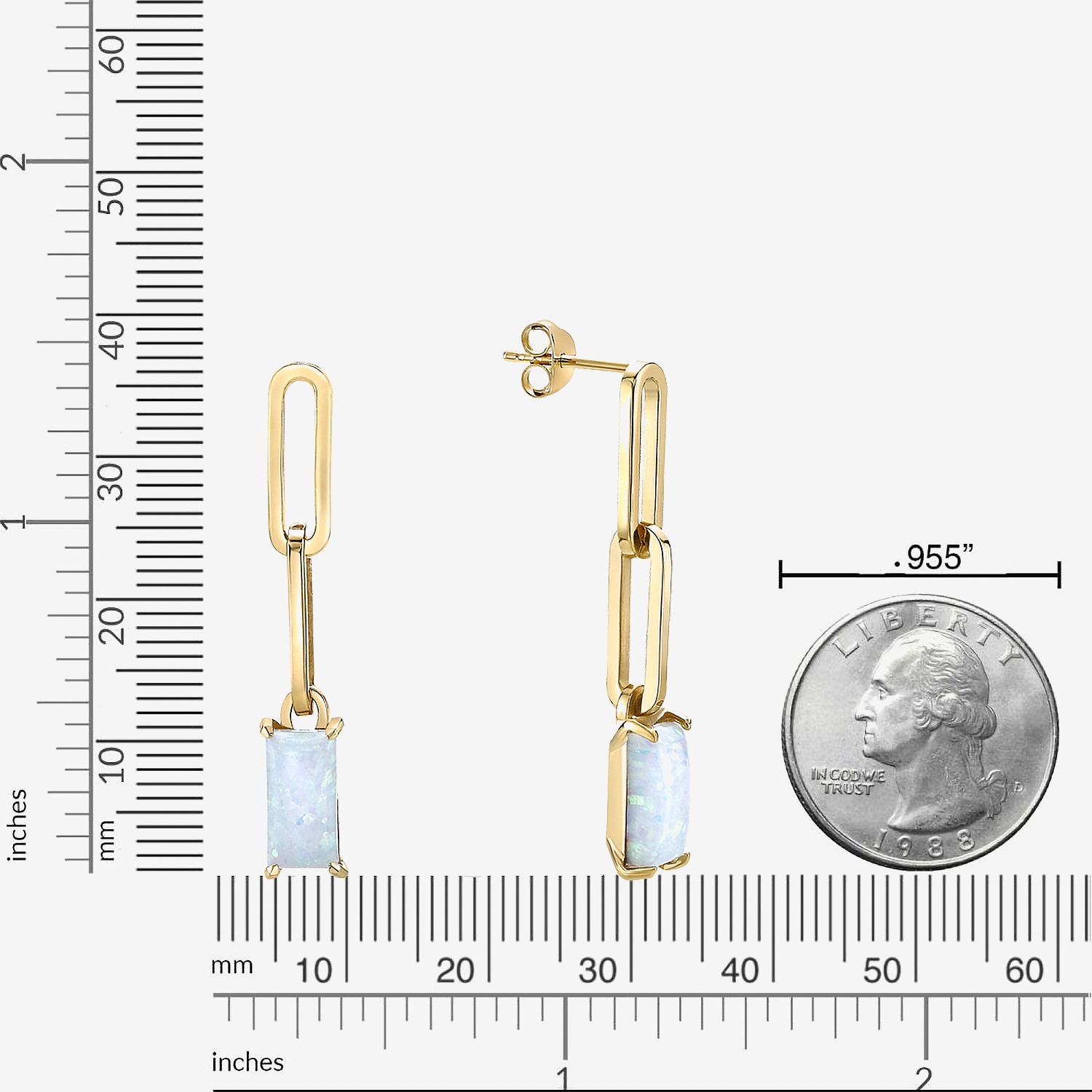Womens Lab Created White Opal 18K Gold Over Silver Drop Earrings