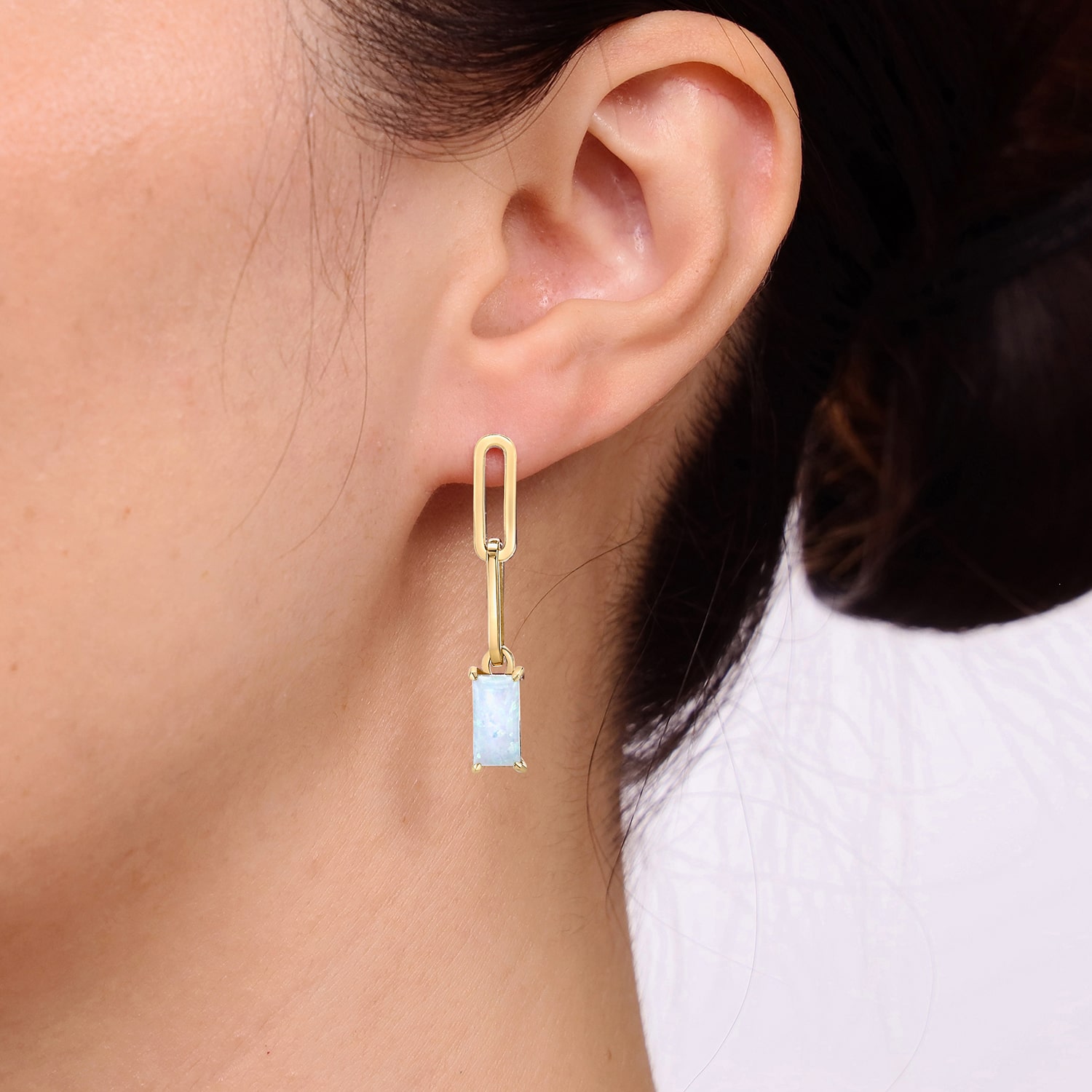 Womens Lab Created White Opal 18K Gold Over Silver Drop Earrings