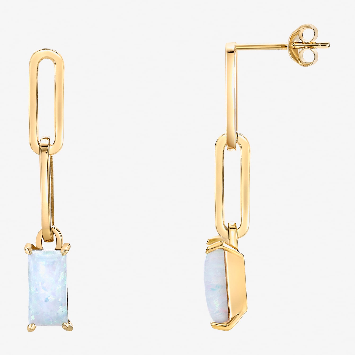 Womens Lab Created White Opal 18K Gold Over Silver Drop Earrings