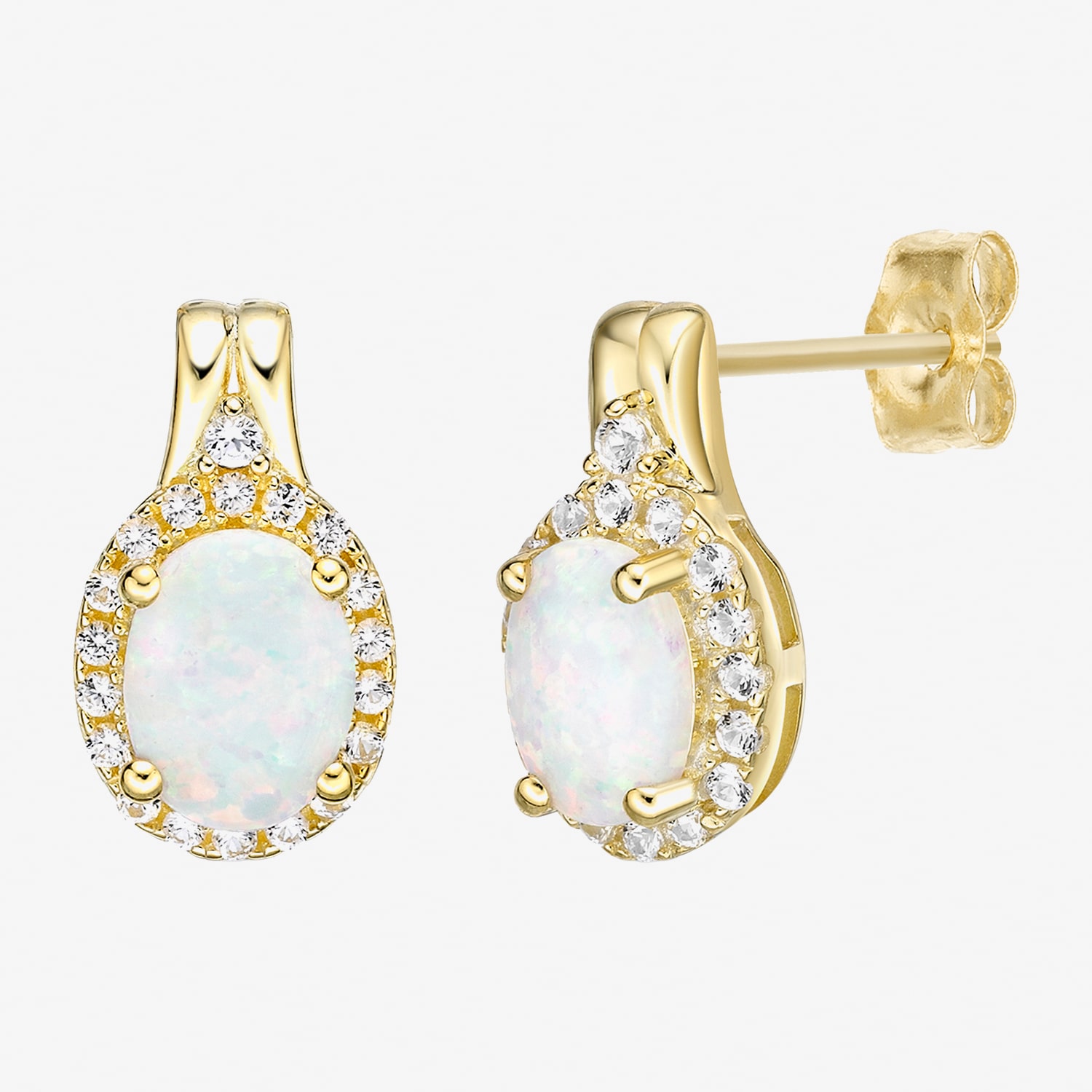 Lab Created White Opal 18K Gold Over Silver 12mm Oval Stud Earrings