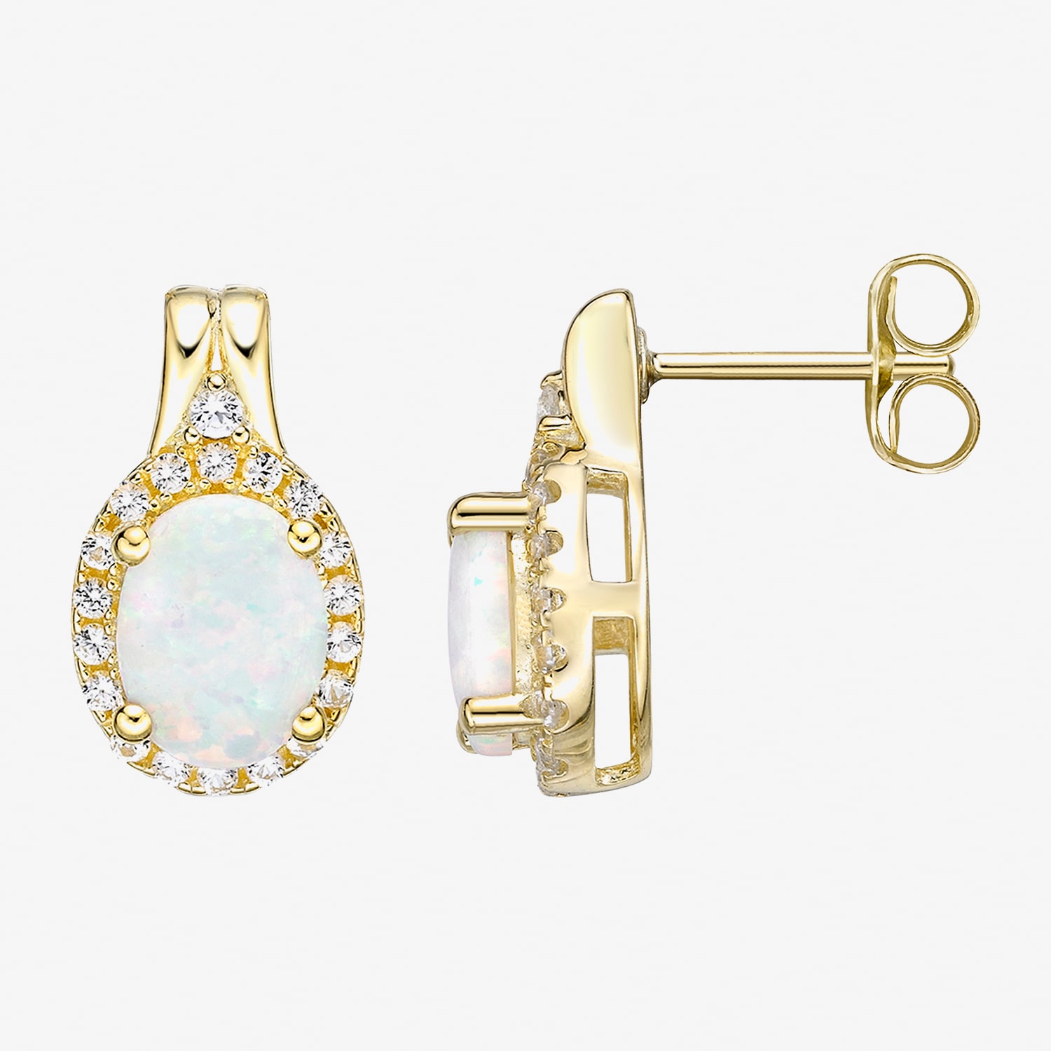 Lab Created White Opal 18K Gold Over Silver 12mm Oval Stud Earrings
