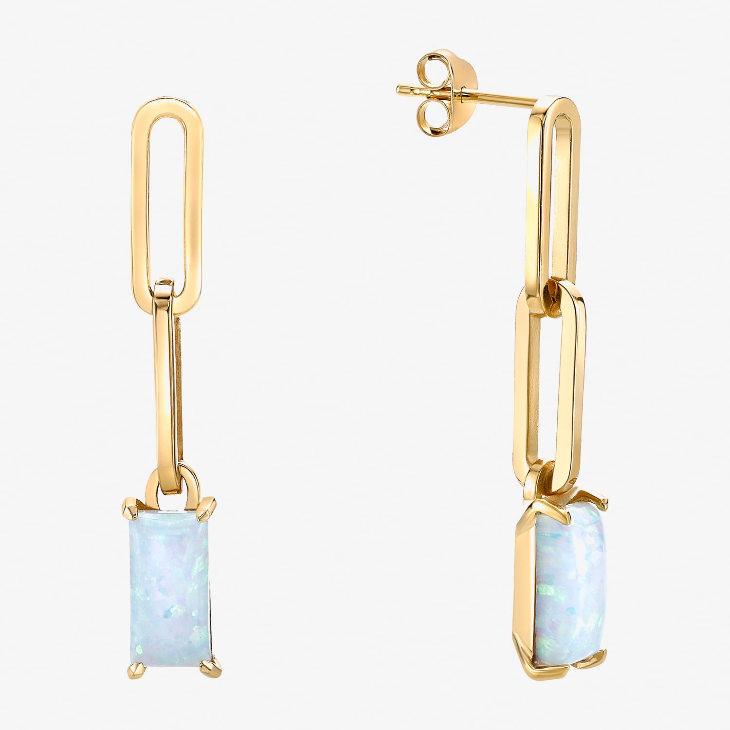 Womens Lab Created White Opal 18K Gold Over Silver Drop Earrings