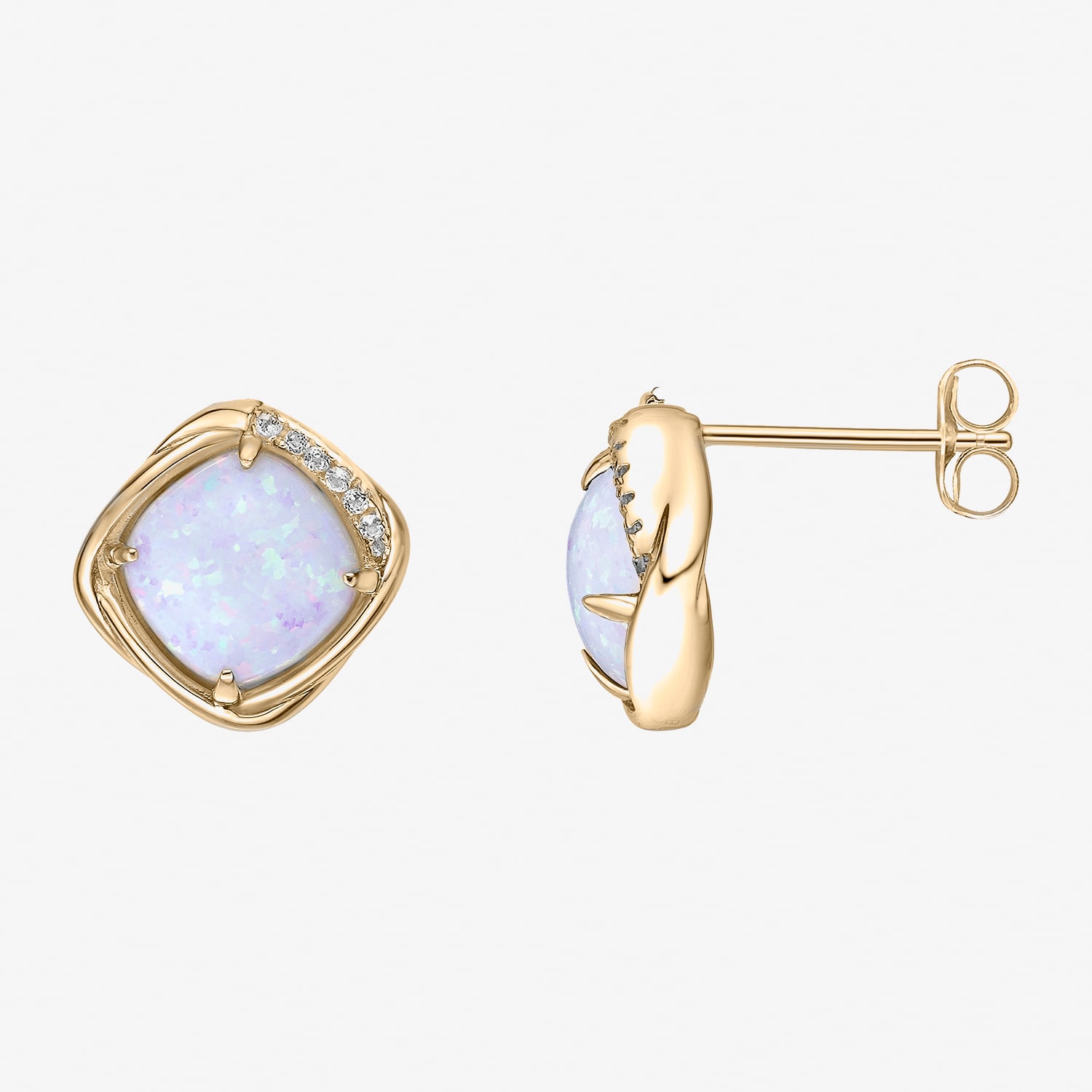 Lab Created White Opal 18K Gold Over Silver 12mm Cushion Stud Earrings