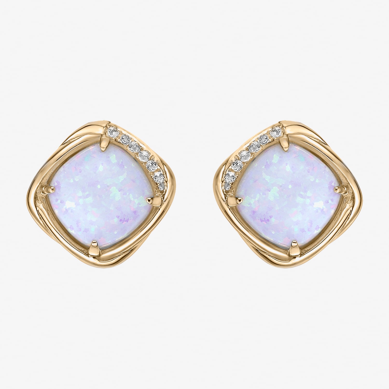 Lab Created White Opal 18K Gold Over Silver 12mm Cushion Stud Earrings