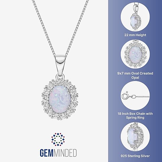 Womens Lab Created White Opal Sterling Silver Oval 18 Inch Pendant Necklace