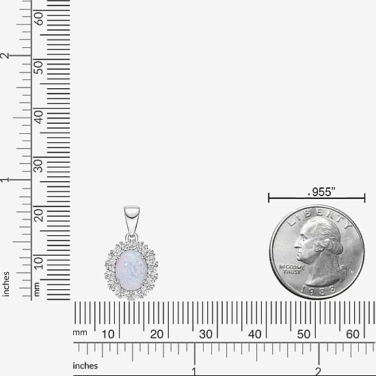Womens Lab Created White Opal Sterling Silver Oval 18 Inch Pendant Necklace