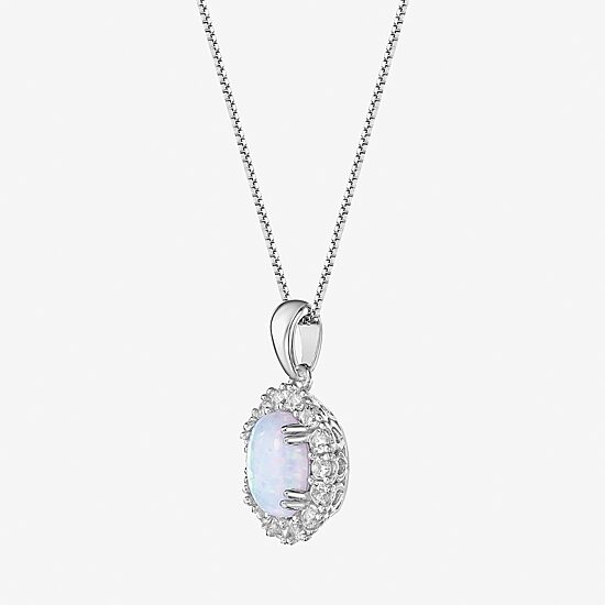 Womens Lab Created White Opal Sterling Silver Oval 18 Inch Pendant Necklace