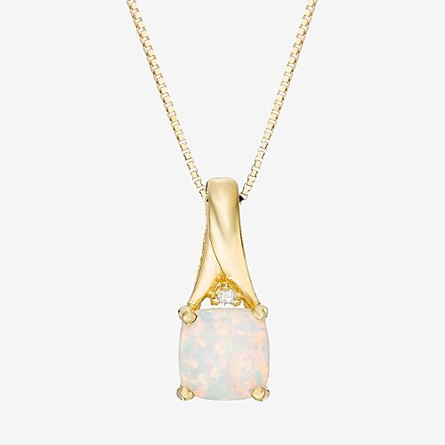 Womens Diamond Accent Lab Created White Opal 18K Gold Over Silver 18 Inch Pendant Necklace, One Size, White