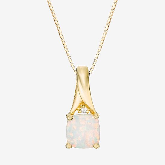 Womens Diamond Accent Lab Created White Opal 18K Gold Over Silver 18 Inch Pendant Necklace