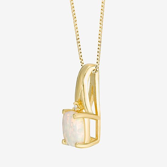 Womens Diamond Accent Lab Created White Opal 18K Gold Over Silver 18 Inch Pendant Necklace