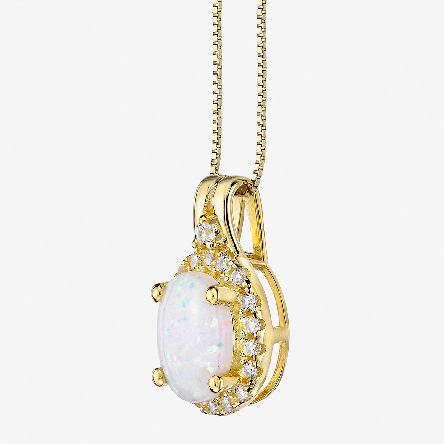 Womens Lab Created White Opal 18K Gold Over Silver Oval 18 Inch Pendant Necklace