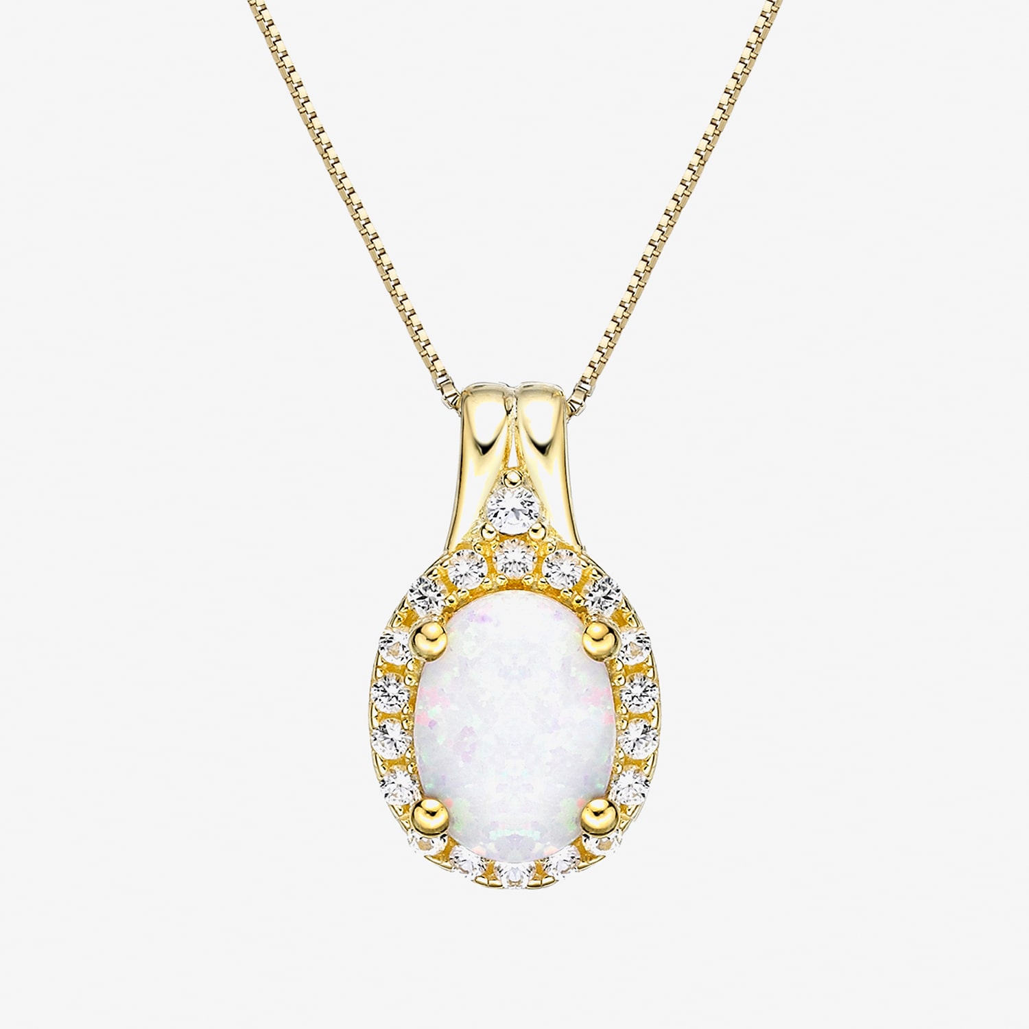 Womens Lab Created White Opal 18K Gold Over Silver Oval 18 Inch Pendant Necklace