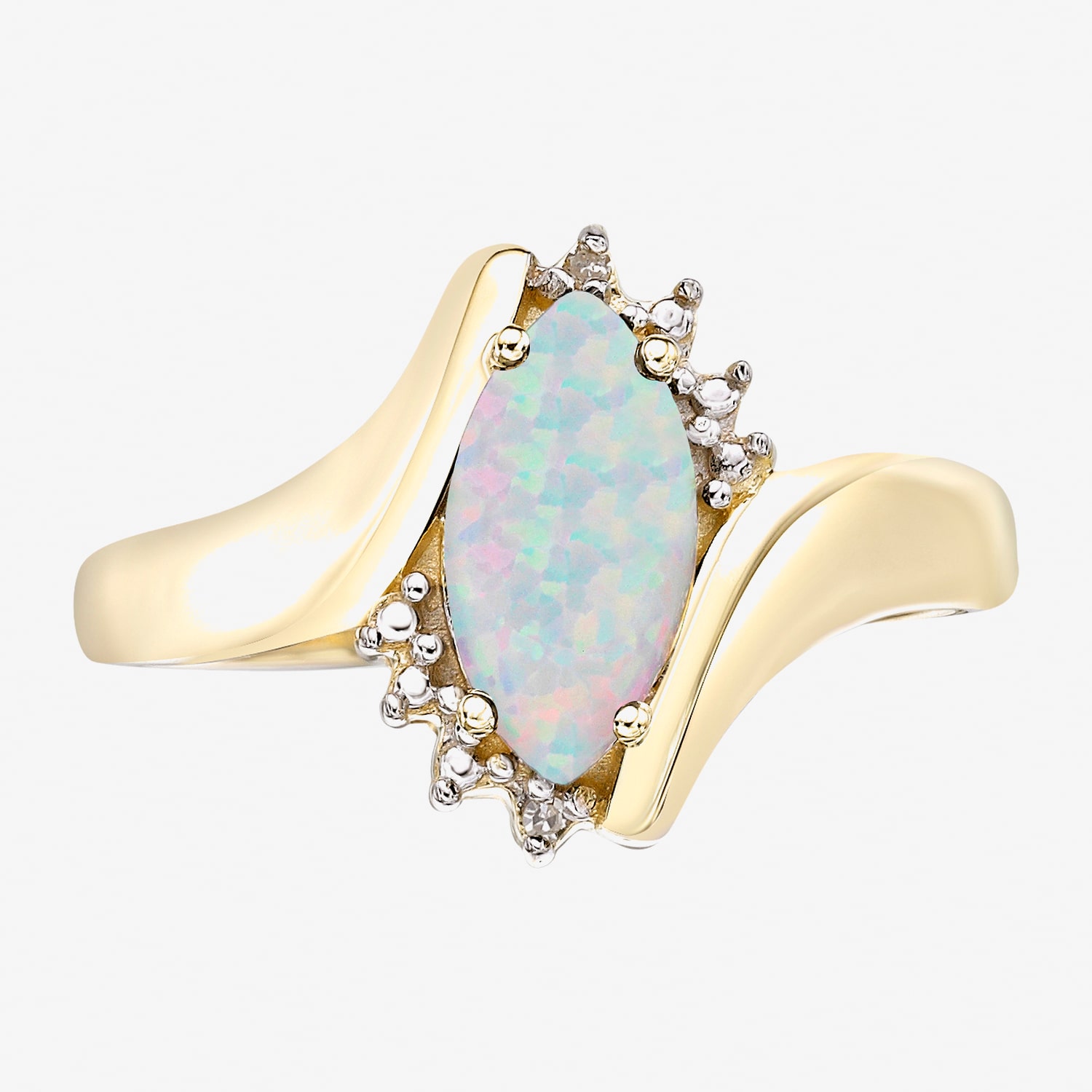 Womens Diamond Accent Lab Created White Opal 10K Gold Marquise Bypass  Cocktail Ring