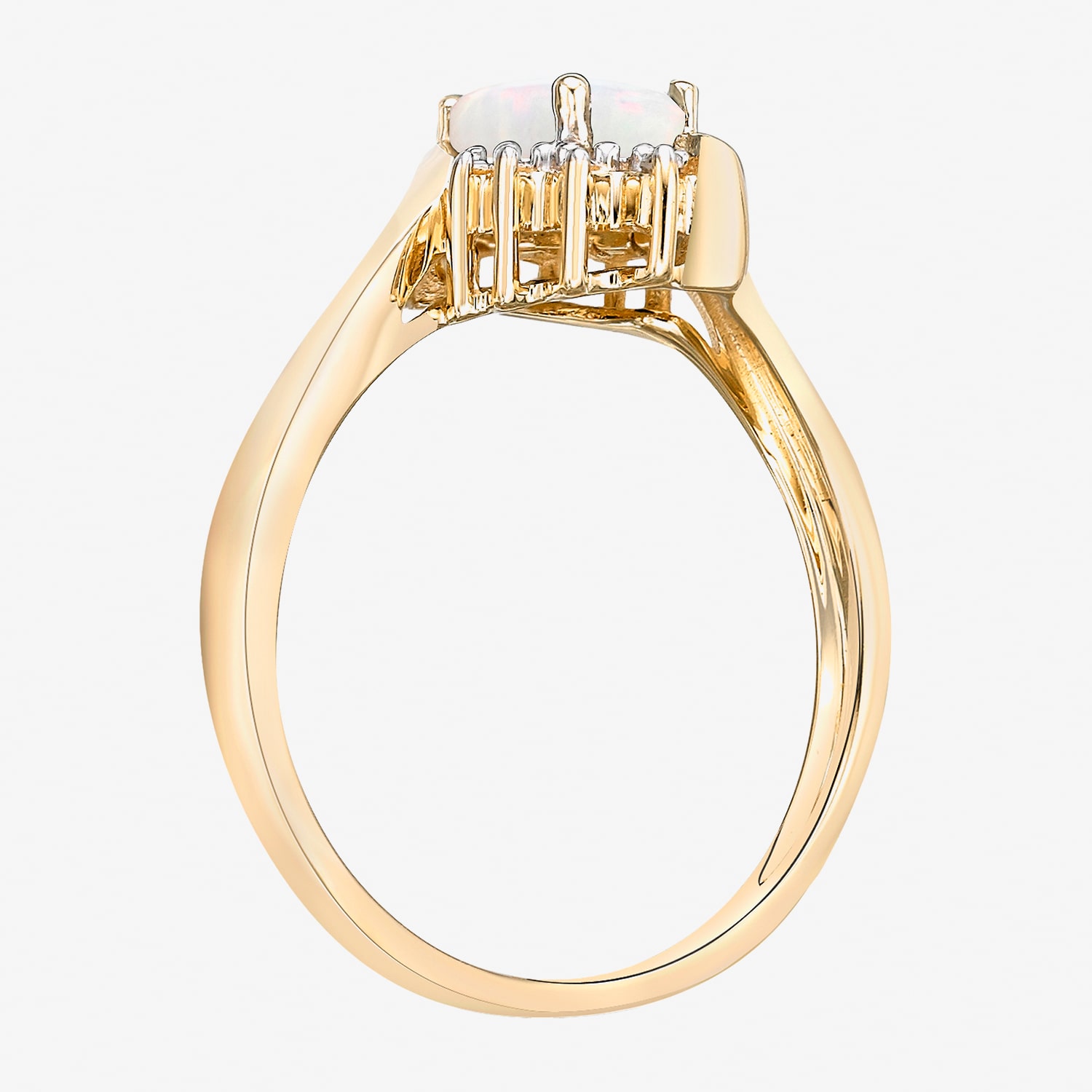 Womens Diamond Accent Lab Created White Opal 10K Gold Marquise Bypass  Cocktail Ring