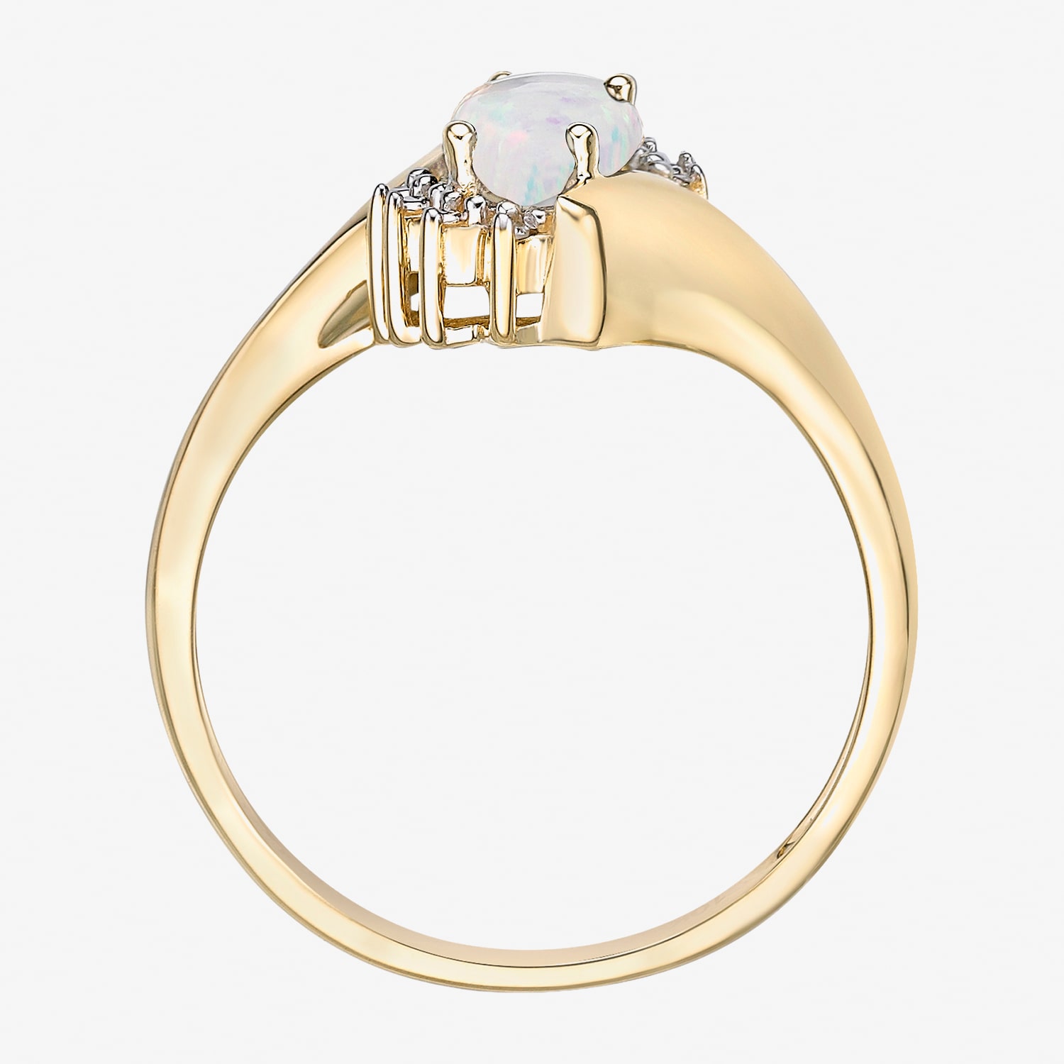 Womens Diamond Accent Lab Created White Opal 10K Gold Marquise Bypass  Cocktail Ring