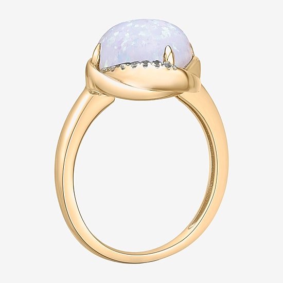 Womens Lab Created White Opal 18K Gold Over Silver Cushion Cocktail Ring