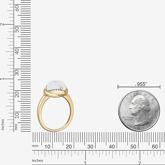 Womens Lab Created White Opal 18K Gold Over Silver Cushion Cocktail Ring