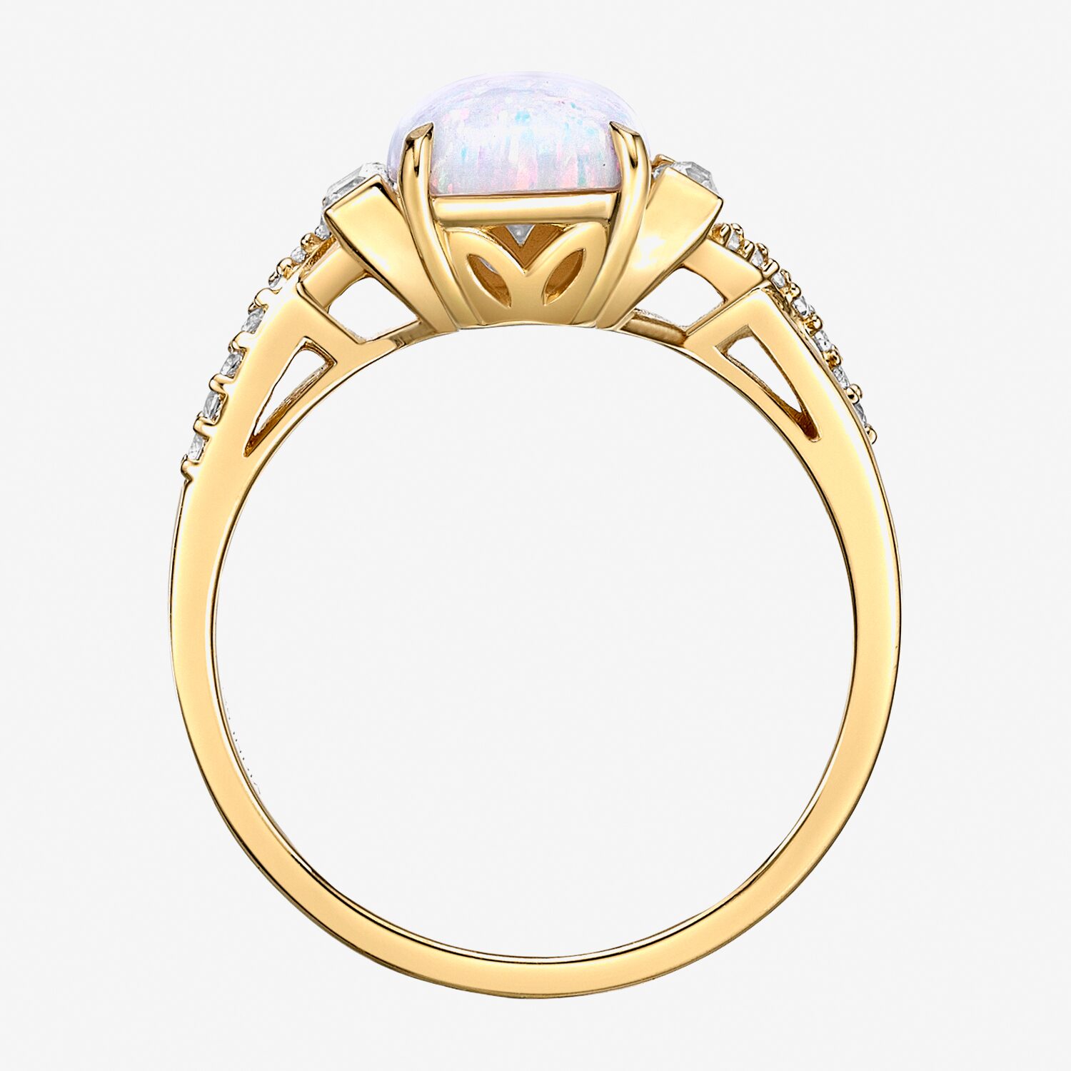 Womens Lab Created White Opal 18K Gold Over Silver Cushion Side Stone Cocktail Ring