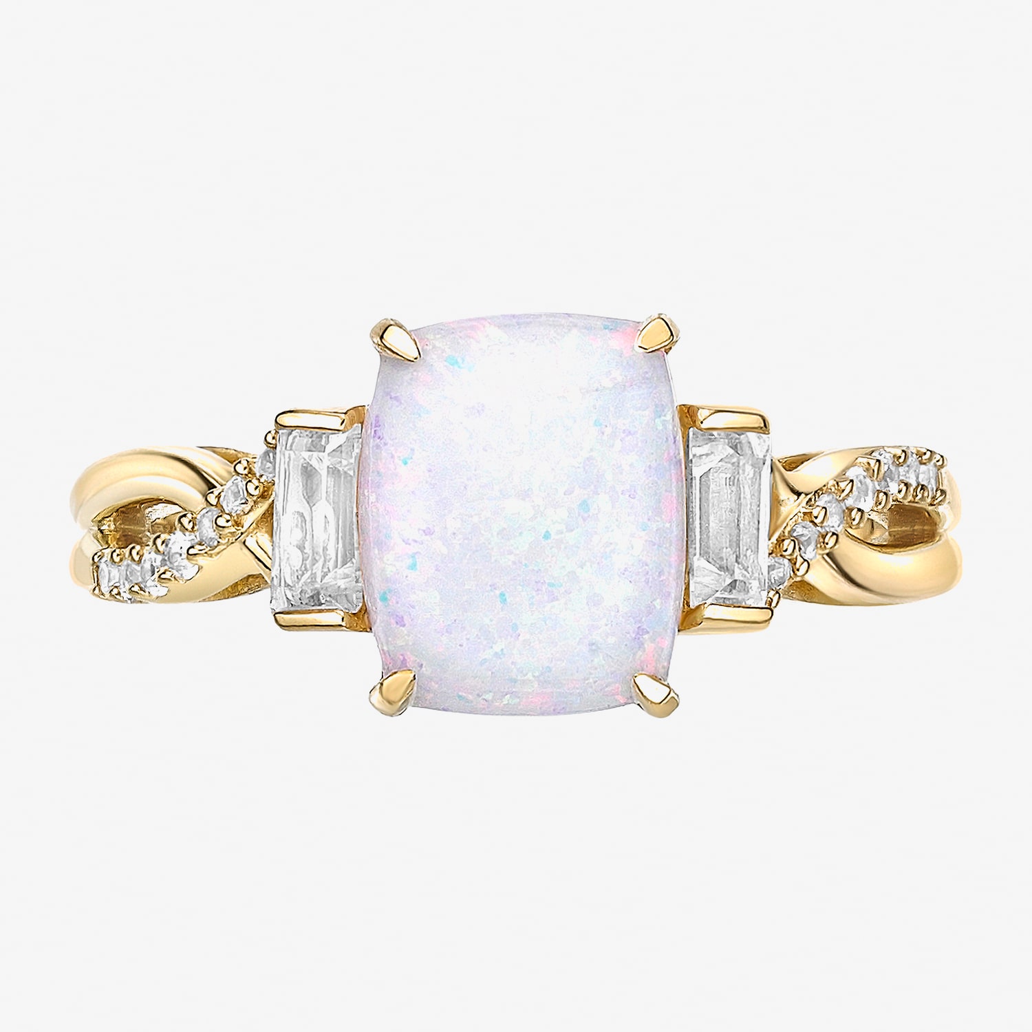 Womens Lab Created White Opal 18K Gold Over Silver Cushion Side Stone Cocktail Ring