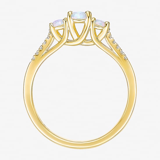 Womens 1/10 CT. T.W. Lab Created White Opal 10K Gold 3-Stone Cocktail Ring