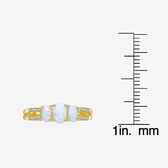 Womens 1/10 CT. T.W. Lab Created White Opal 10K Gold 3-Stone Cocktail Ring