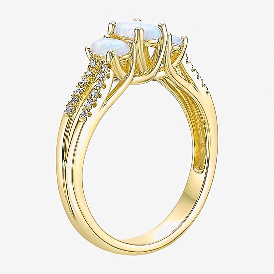 Womens 1/10 CT. T.W. Lab Created White Opal 10K Gold 3-Stone Cocktail Ring