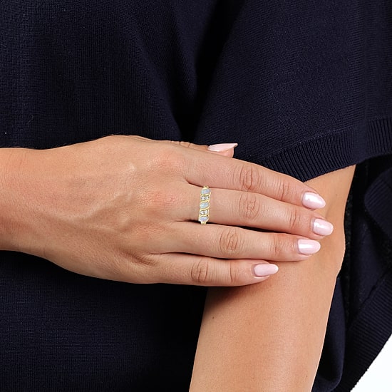 Womens 2MM Lab Created White Opal 18K Gold Over Silver Band