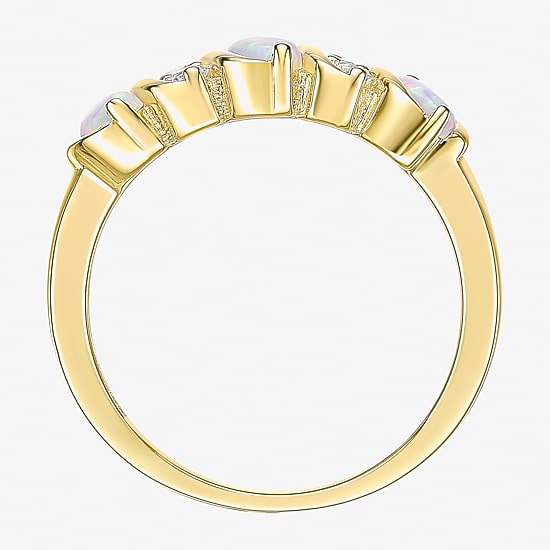 Womens 2MM Lab Created White Opal 18K Gold Over Silver Band