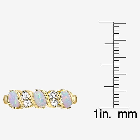 Womens 2MM Lab Created White Opal 18K Gold Over Silver Band