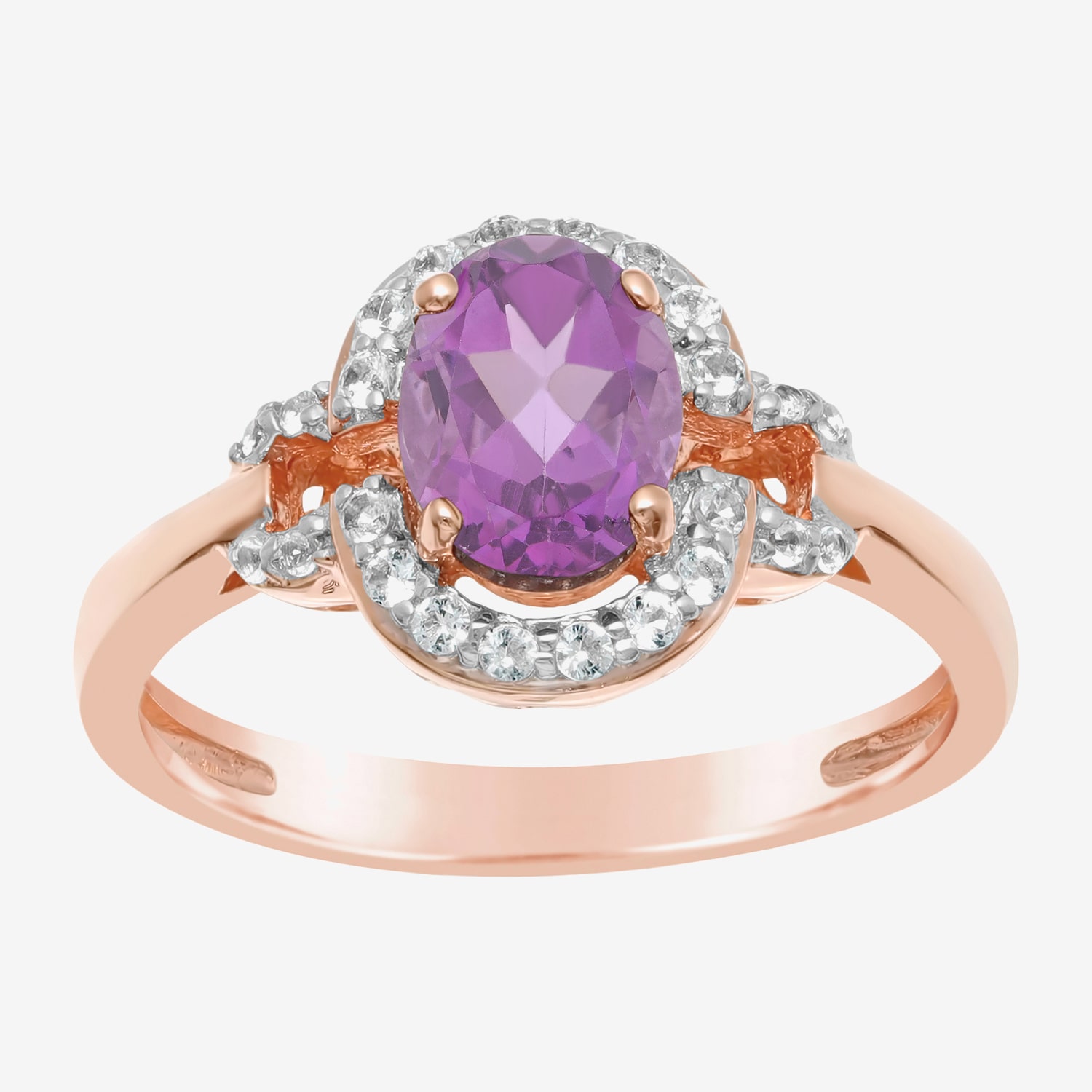 Womens Gemstone Oval Side Stone Cocktail Ring