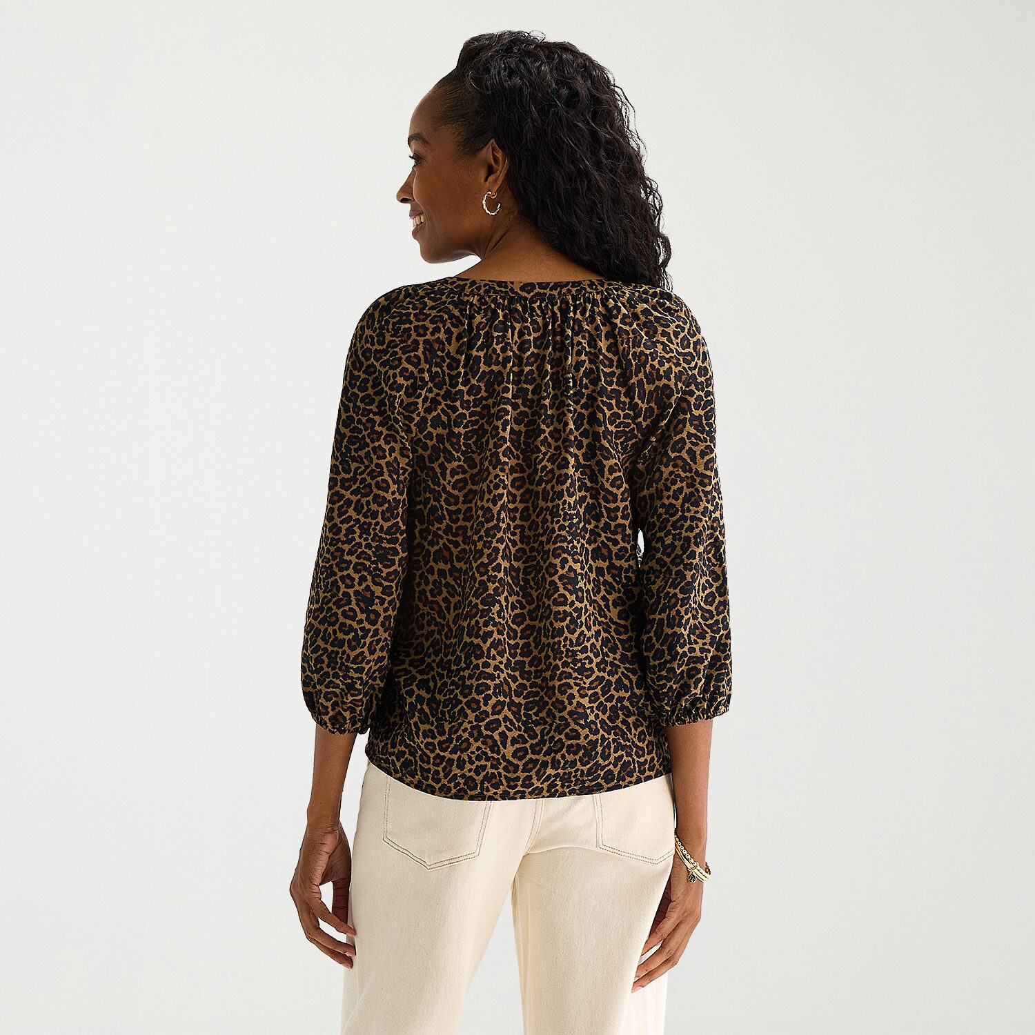 St. John's Bay Womens Tall Split Tie Neck 3/4 Sleeve Blouse