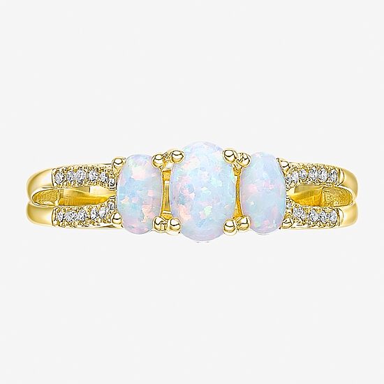 Womens 1/10 CT. T.W. Lab Created White Opal 10K Gold 3-Stone Cocktail Ring
