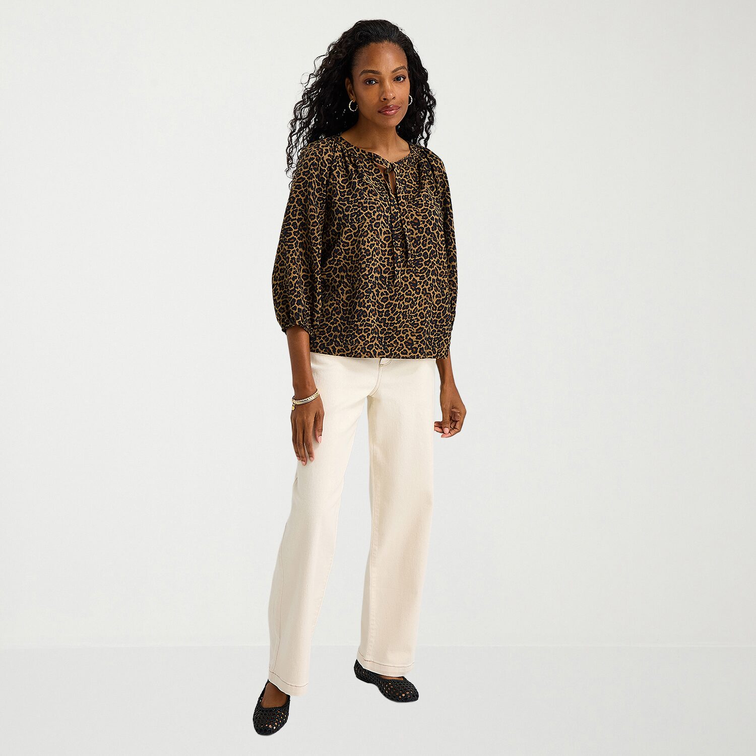 St. John's Bay Womens Tall Split Tie Neck 3/4 Sleeve Blouse