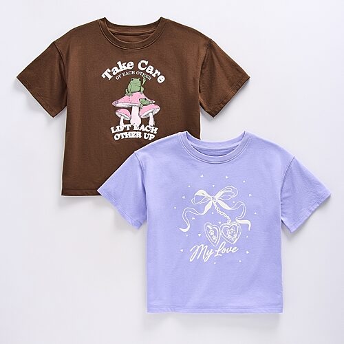 Thereabouts Little & Big Kid Girls Hidden Access Opening Crew Neck Short Sleeve Adaptive Boxy Fit 2 Pack Graphic In Brown