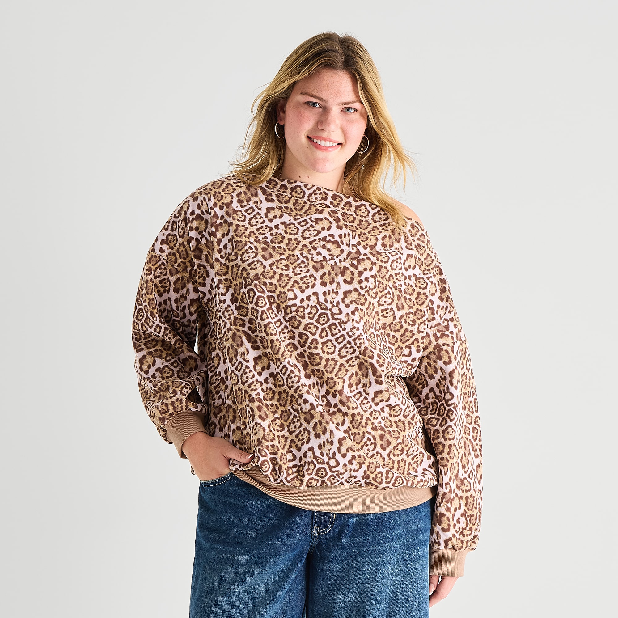 Forever 21 Womens Juniors Plus Asymmetrical Neck Long Sleeve Sweatshirt