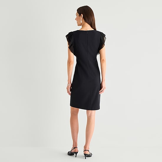 Marc New York Womens Round Neck Short Sleeve Sheath Dress