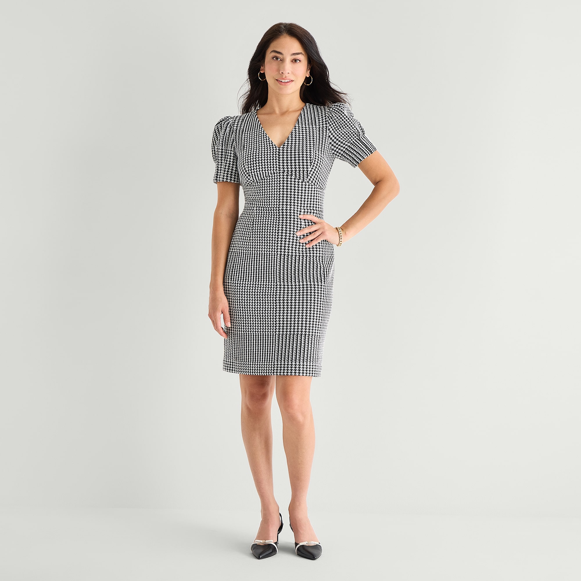 Marc New York Womens V Neck Short Sleeve Sheath Dress