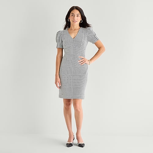 Marc New York Womens V Neck Short Sleeve Sheath Dress In Black