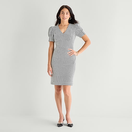 Marc New York Womens V Neck Short Sleeve Sheath Dress