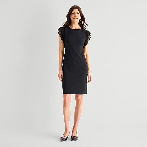 Marc New York Womens Round Neck Short Sleeve Sheath Dress In Black