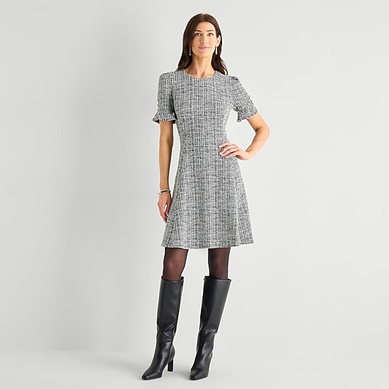 Marc New York Womens Round Neck Short Sleeve Shift Dress