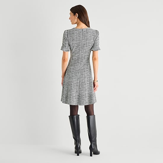 Marc New York Womens Round Neck Short Sleeve Shift Dress