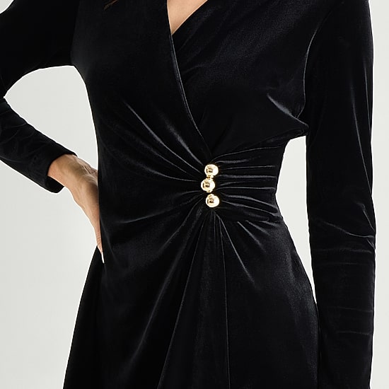 Marc New York Womens V Neck Long Sleeve Velvet Sheath Dress