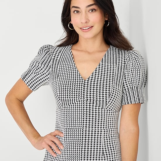 Marc New York Womens V Neck Short Sleeve Sheath Dress