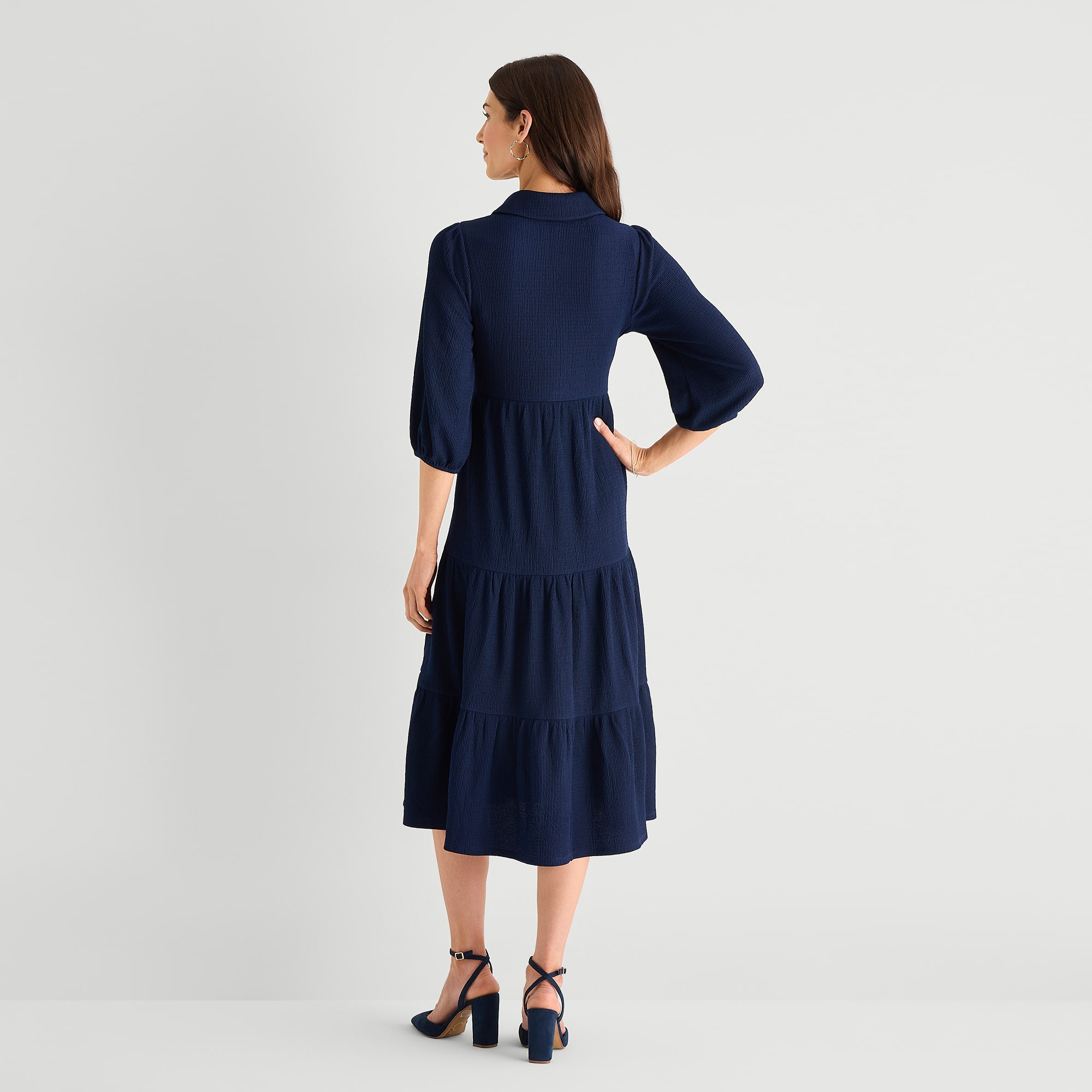 Studio 1 Womens 3/4 Sleeve Midi Shirt Dress