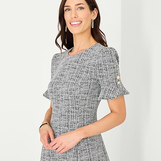 Marc New York Womens Round Neck Short Sleeve Shift Dress